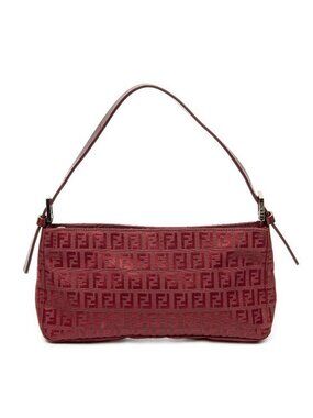 Fendi Mini Rectangular Zip Red Zucchino Canvas Shoulder Bag